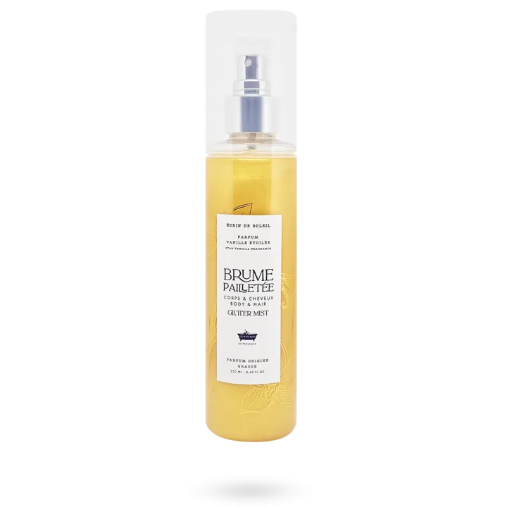 Brume pailletée "Les petits bains de Provence" corps et cheveux "Écrin de soleil" Vanille étoilée