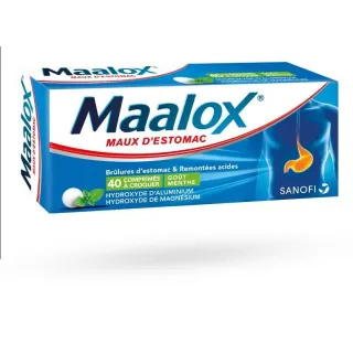 Maalox Menthe sans sucre maux d'estomac 40 comprimés