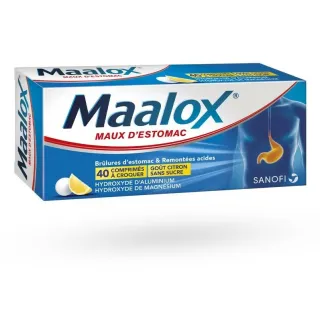 Maalox citron sans sucre maux d'estomac 40 comprimés à croquer