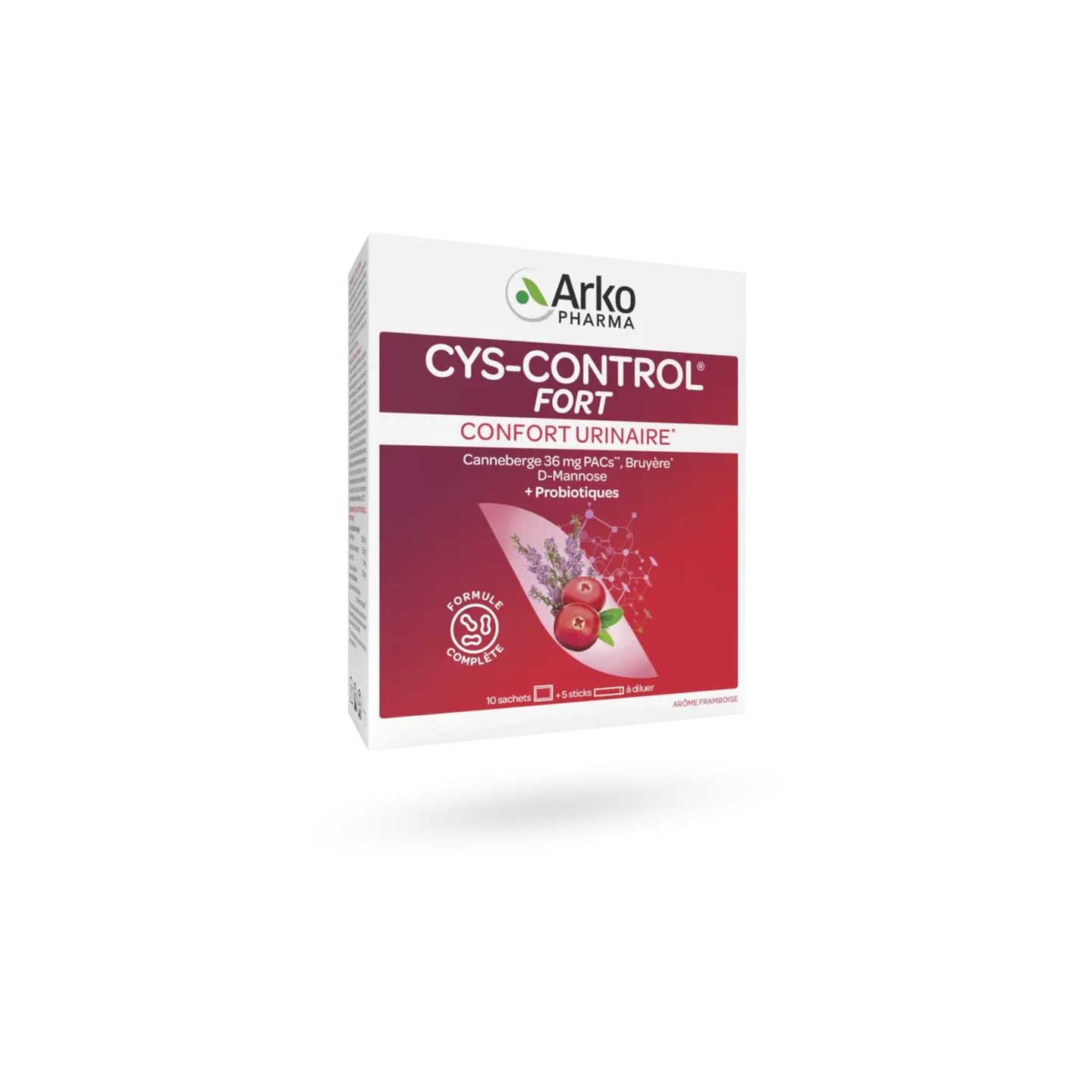 Cys-Control Fort confort urinaire Arkopharma framboise 10 sachets 5 sticks
