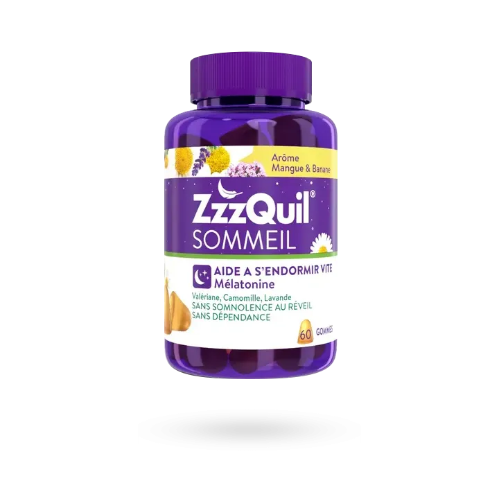 ZzzQuil Sommeil mélatonine 60 gummies mangue banane