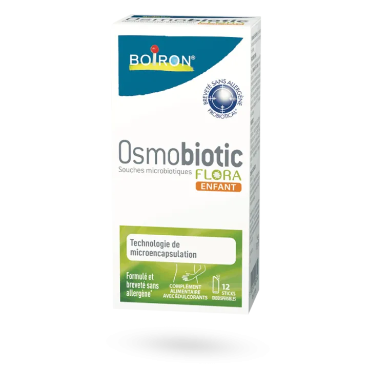 Osmobiotic Flora enfant Boiron souches microbiotiques 12 sticks framboise