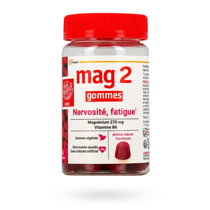 Mag 2 Nervosité & Fatigue magnésium vitamine B6 framboise 45 gommes