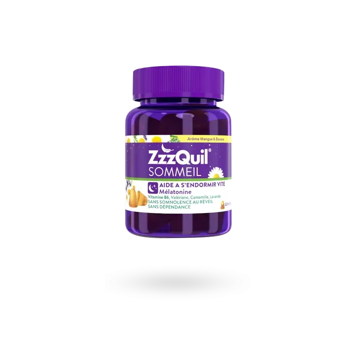 ZzzQuil Sommeil mélatonine 1 mg 30 gommes à mâcher mangue banane