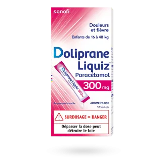 Doliprane Liquiz 300 mg paracétamol sans sucre enfants 12 sachets fraise