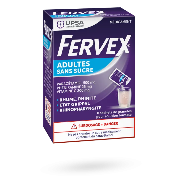 Fervex adultes sans sucre rhume état grippal 8 sachets