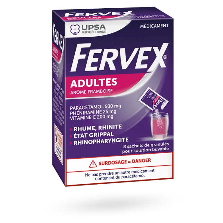 Fervex adultes framboise UPSA boite de 8 sachets - Rhume, état grippal