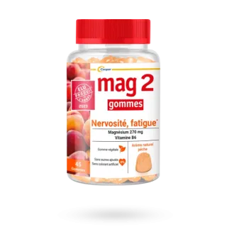 Mag 2 gommes nervosité fatigue 45 gummies pêche