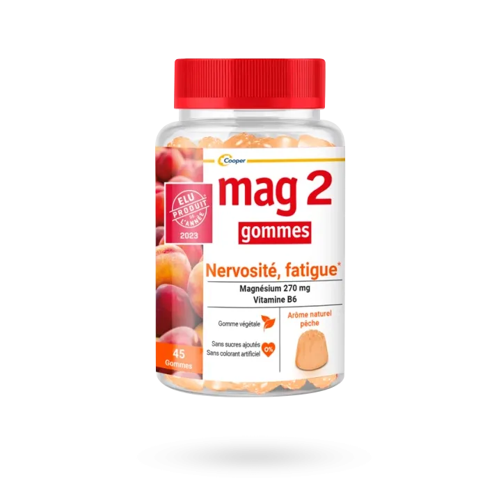 Mag 2 gommes nervosité fatigue 45 gummies pêche