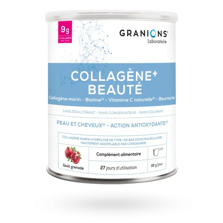 Collagène+ Beauté peau et cheveux Granions poudre goût grenade 275 g
