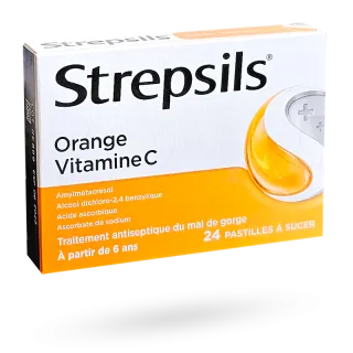 Strepsils Orange Vitamine C 24 pastilles à sucer maux de gorge