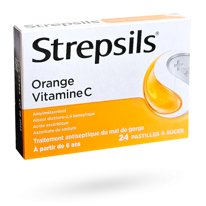 Strepsils Orange Vitamine C 24 pastilles à sucer maux de gorge