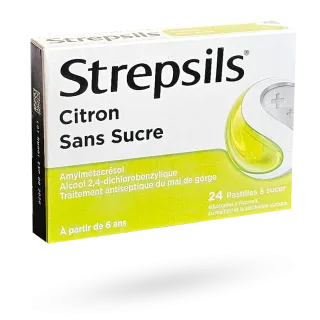 Strepsils citron sans sucre 24 pastilles à sucer