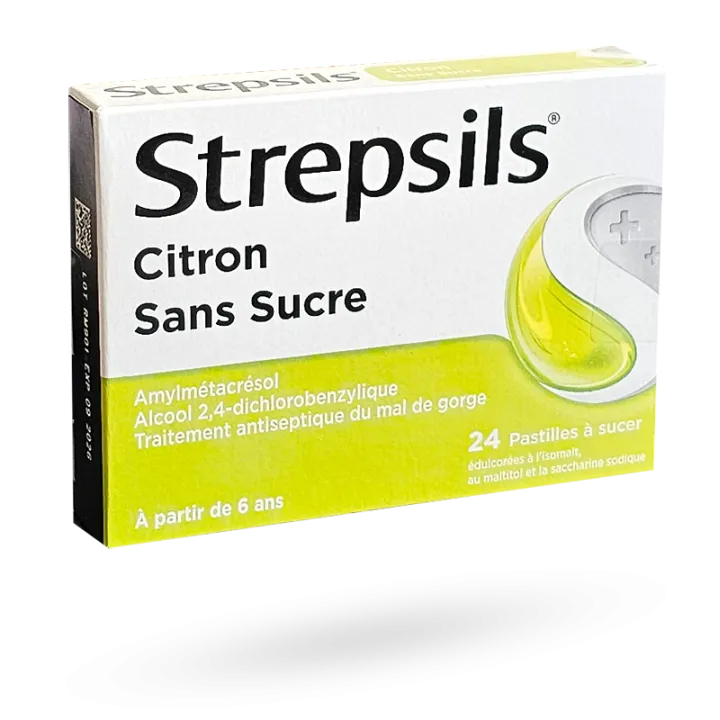 Strepsils citron sans sucre 24 pastilles à sucer