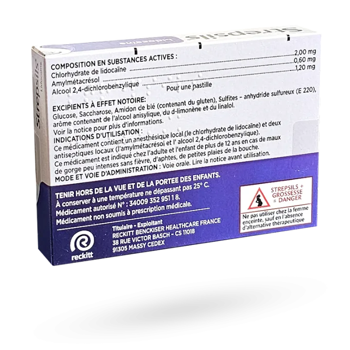 Strepsils lidocaïne maux de gorge aphtes 24 ou 36 pastilles à sucer
