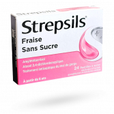 Strepsils Fraise sans sucre - 24 pastilles à sucer