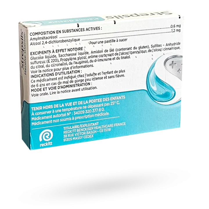 Strepsils menthe glaciale maux de gorge 24 pastilles à sucer