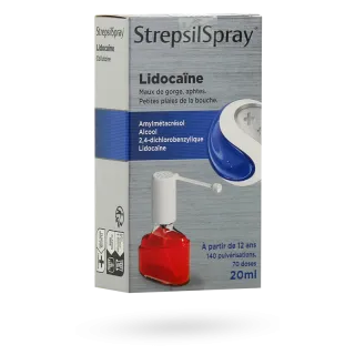 StrepsilSpray Lidocaïne collutoire maux de gorge aphtes 20 ml