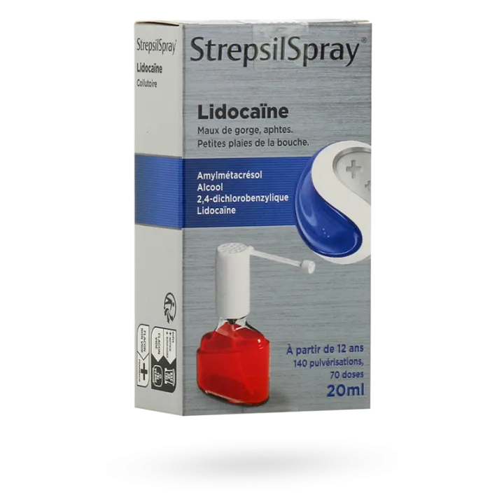 StrepsilSpray Lidocaïne collutoire maux de gorge aphtes 20 ml