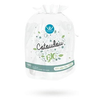 Cotoudou BIO Wellpharma coton BIO 180 rectangles 8 x 10 cm
