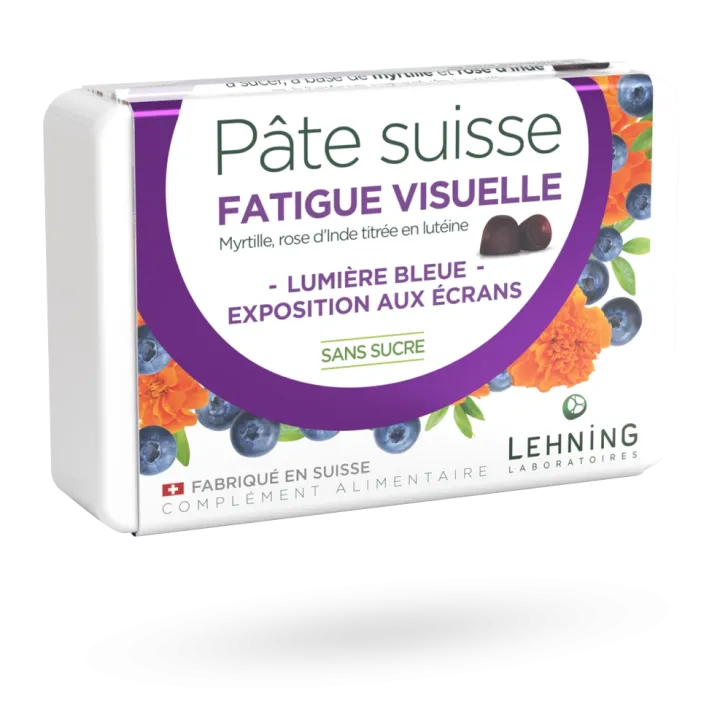Pâte suisse Fatigue visuelle Lehning 40 gommes myrtille sans sucre