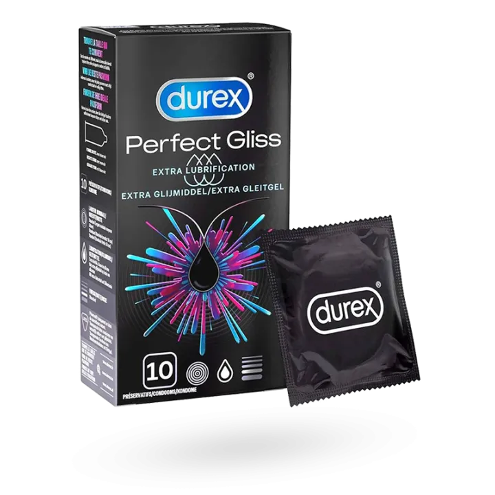 Durex Perfect Gliss préservatifs extra lubrification 10 préservatifs