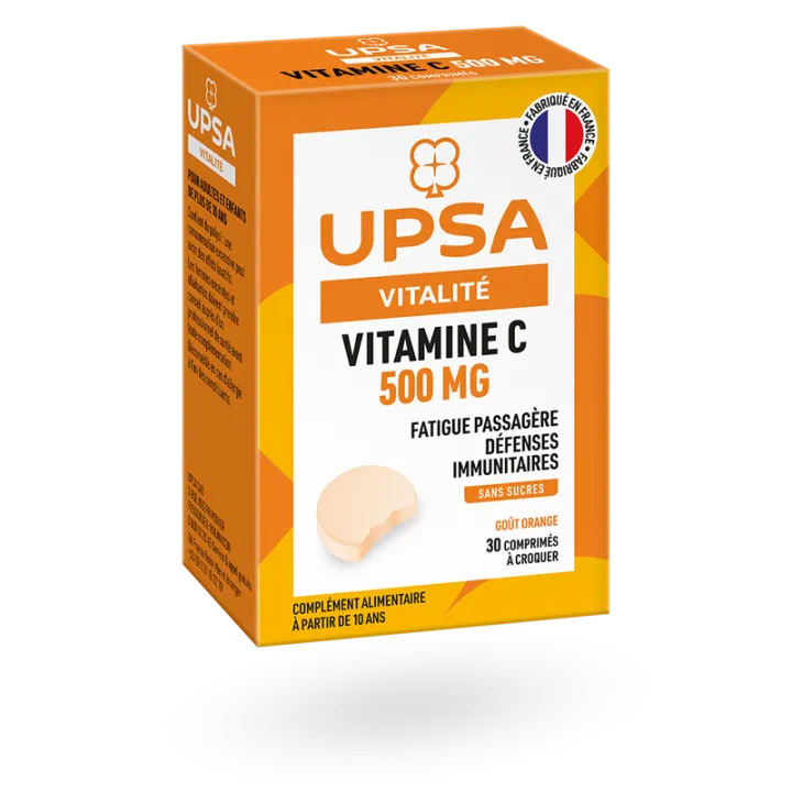 Vitamine C UPSA Vitalité 500 mg orange sans sucre 30 comprimés à croquer