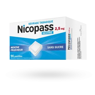 Nicopass 2,5 mg menthe fraîcheur sans sucre 96 pastilles 