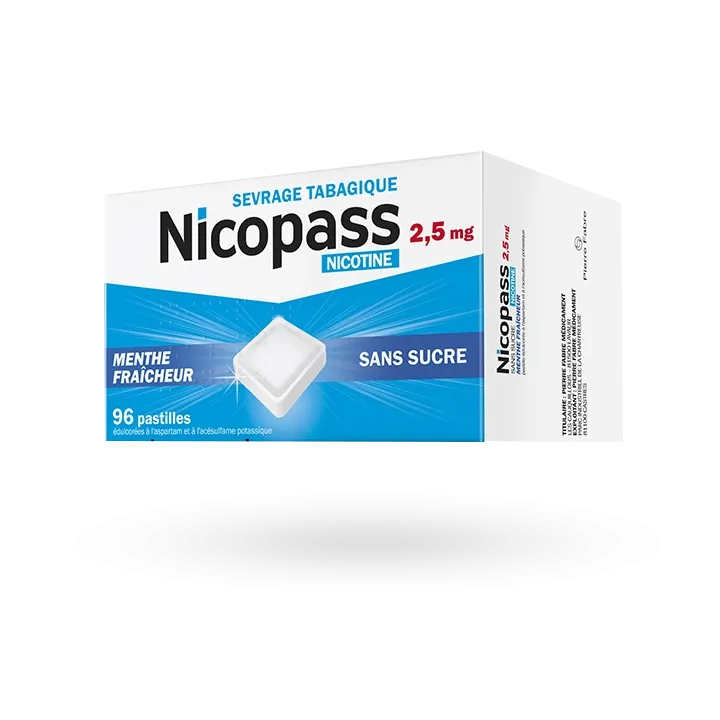 Nicopass 2,5 mg menthe fraîcheur sans sucre 96 pastilles 