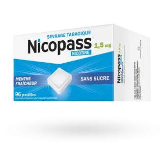 Nicopass 1,5 mg menthe fraîcheur sans sucre 96 pastilles