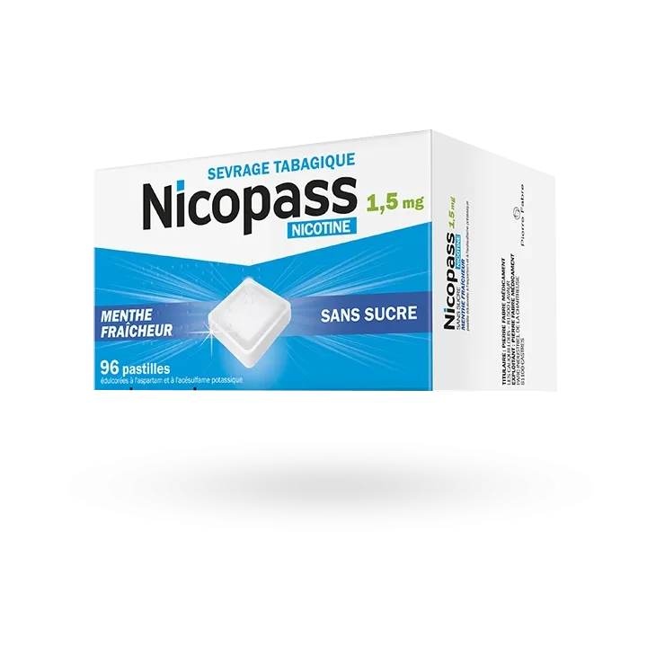 Nicopass 1,5 mg menthe fraîcheur sans sucre 96 pastilles
