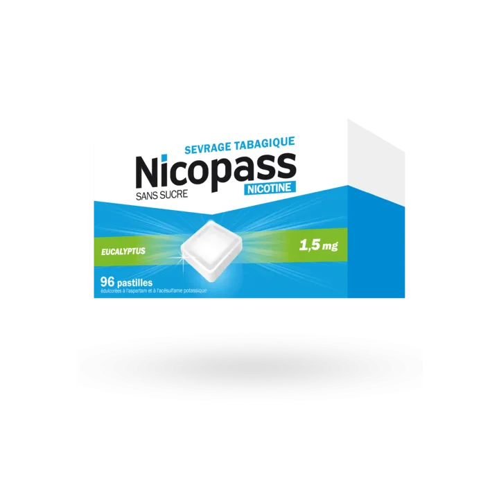 Nicopass 1,5 mg eucalyptus sans sucre 96 pastilles