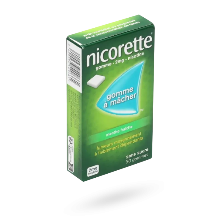 Nicorette 2 mg menthe fraîche sans sucre 30, 105 et 210 gommes à mâcher