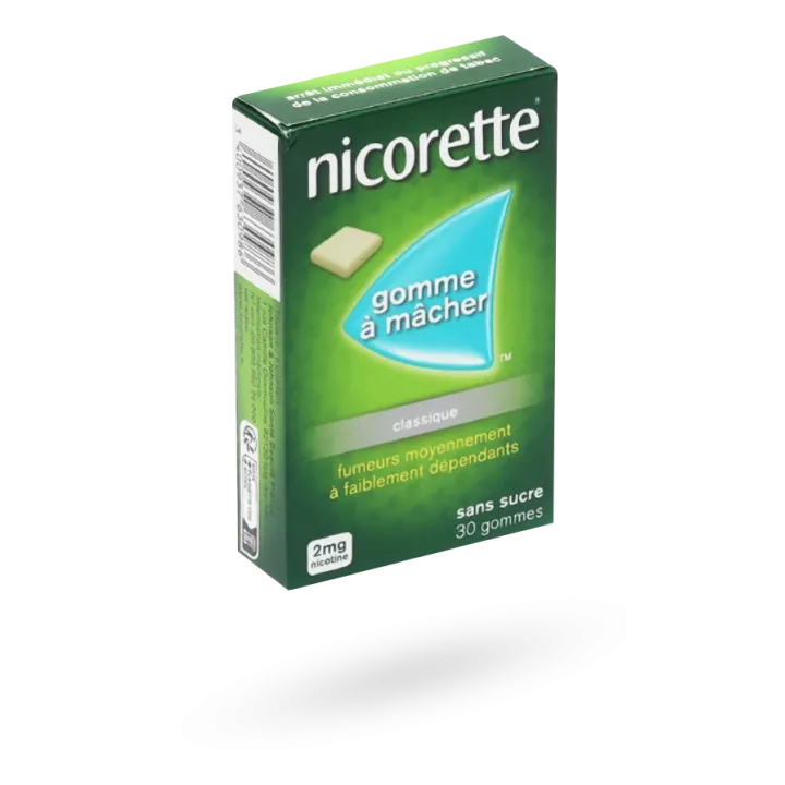 Nicorette 2 mg classique 30, 105 et 210 gommes à mâcher sans sucre