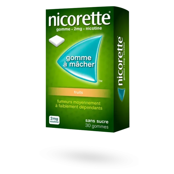 Nicorette 2 mg fruits 30, 105 et 210 gommes à mâcher sans sucre
