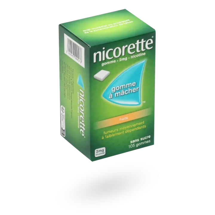 Nicorette 2 mg fruits 30, 105 et 210 gommes à mâcher sans sucre
