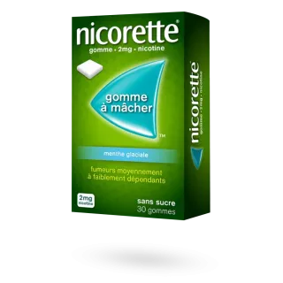 Nicorette 2 mg menthe glaciale 30, 105 et 210 gommes à mâcher sans sucre