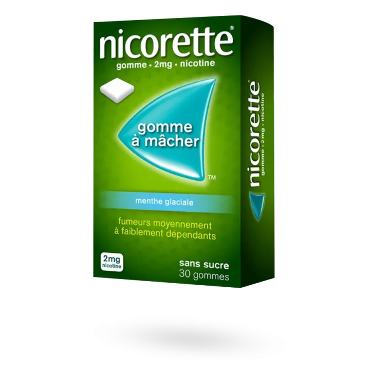 Nicorette 2 mg menthe glaciale 30, 105 et 210 gommes à mâcher sans sucre