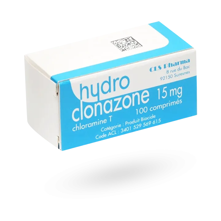 Hydroclonazone 15 mg décontamination de l'eau 100 comprimés