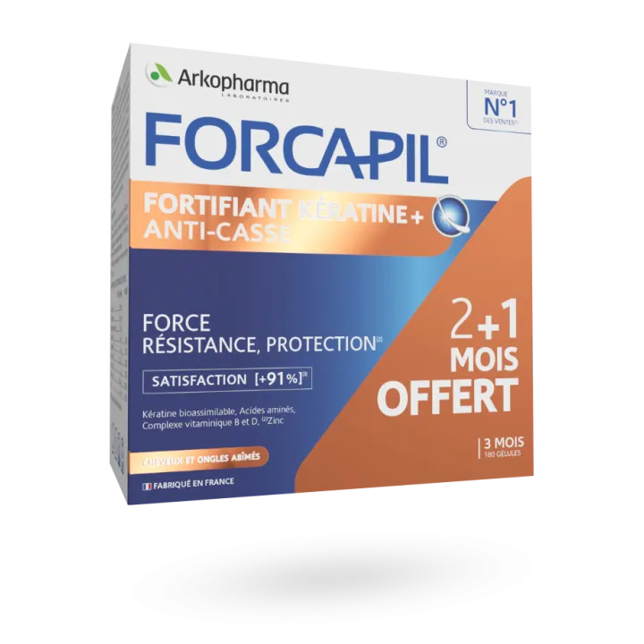 Forcapil Fortifiant Kératine + anti-casse cheveux & ongles 180 gélules