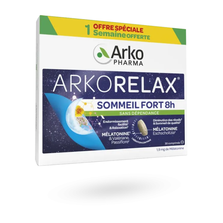 Arkorelax sommeil fort 8h mélatonine 30 comprimés