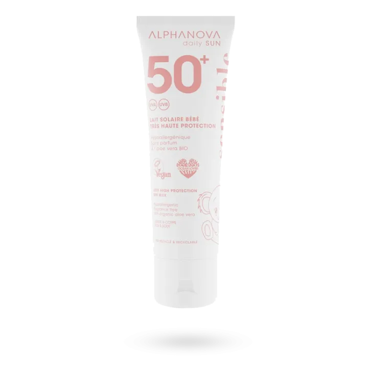 Alphanova Daily Sun SPF 50+ lait solaire bébé BIO peaux sensibles 50 ml