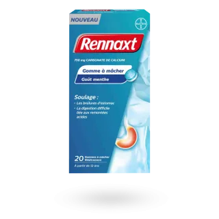 Rennaxt 750 mg brûlures d'estomac 20 gommes à mâcher menthe