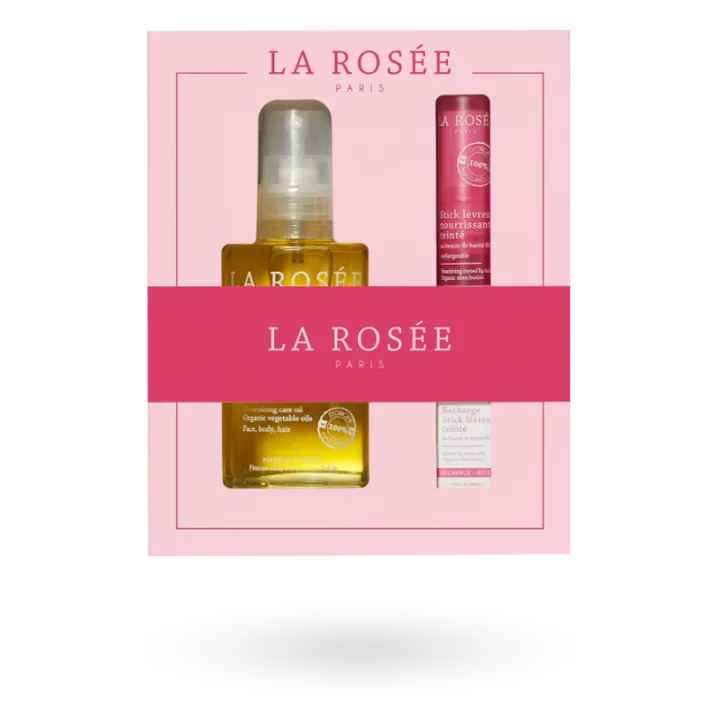 Coffret La Rosée Noël 2024 huile de soin, stick lèvres + recharge offerte