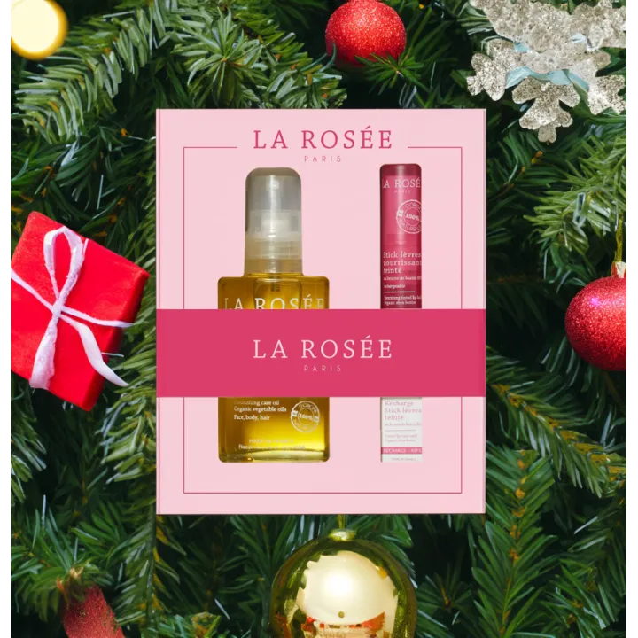 Coffret La Rosée Noël 2024 huile de soin, stick lèvres + recharge offerte