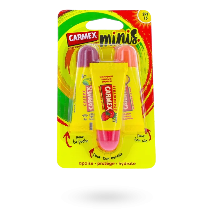 Carmex Minis Baumes à lèvres SPF 15 lot cerise, fraise et ananas