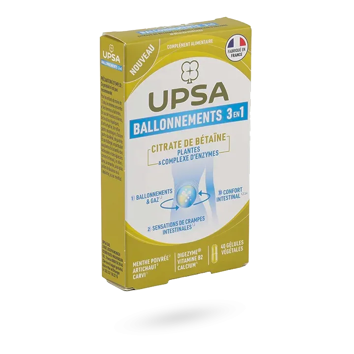 UPSA Ballonnements 3 en 1 Citrate de bétaïne 40 gélules