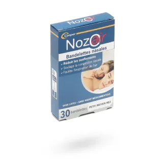 Nozoair 30 bandelettes nasales 2 formats : petit et moyen nez ou grand nez