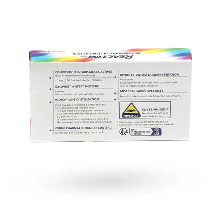 Reactine 10 mg allergie 7 comprimés | Pharmacie en ligne