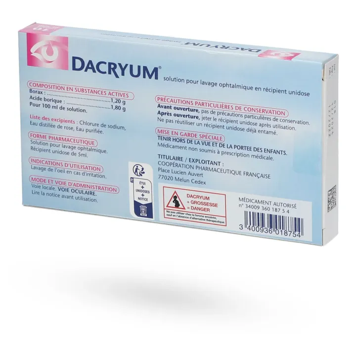 Dacryum Lavage Ophtalmique – Solution en 10 unidoses contre l’irritation des yeux